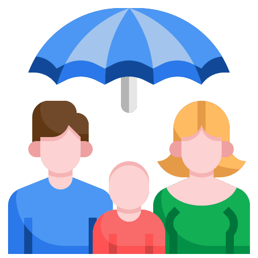Salud de la Familia protegida usando como simbolo a un paraguas